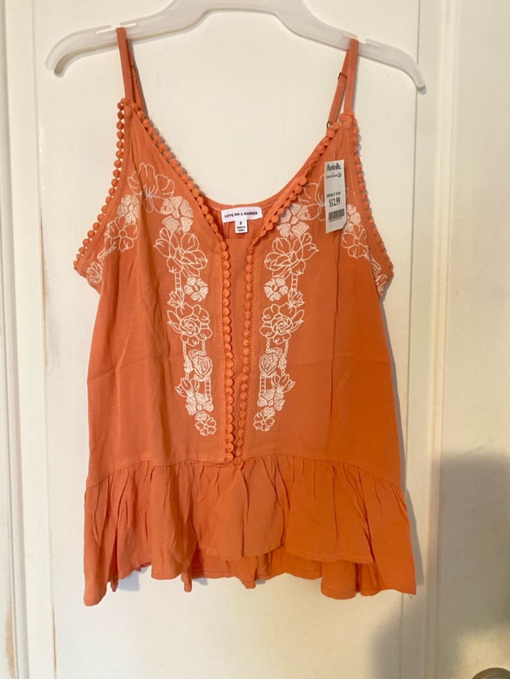 Love on a hanger Orange Floral-Embroidered Spaghetti-Strap Cami